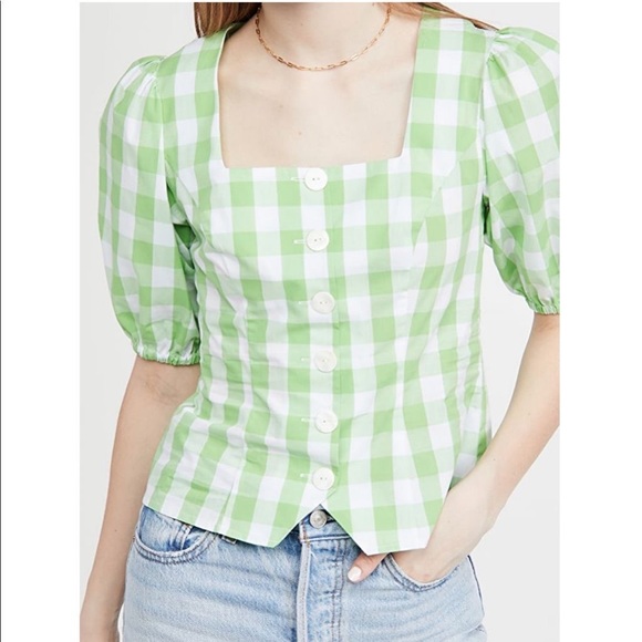 KITRI Women's Bridget Gingham Top, Green Gingham, 8 (Shopbop) - Picture 1 of 7